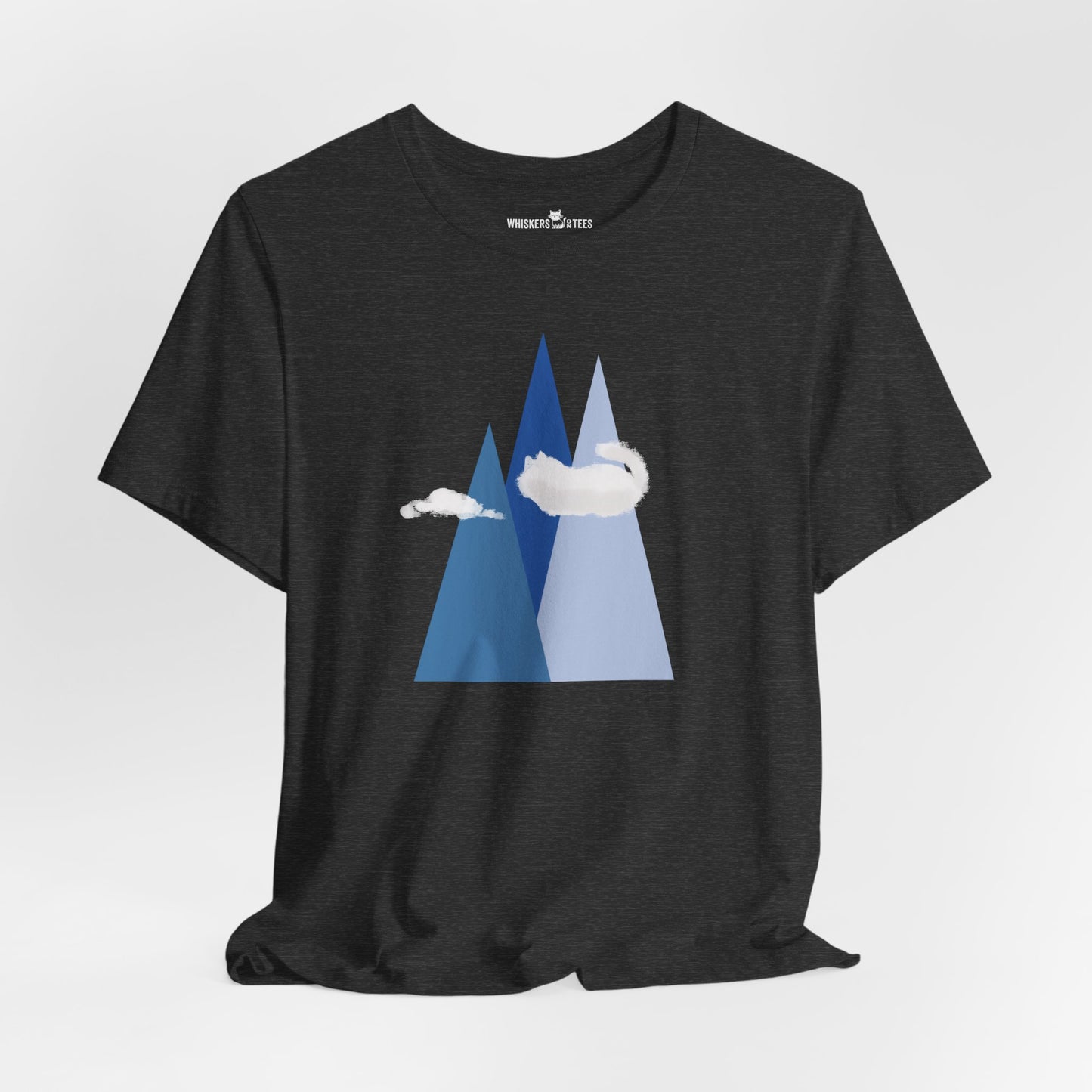 dark grey heather t-shirt with mountain and cat cloud graphic