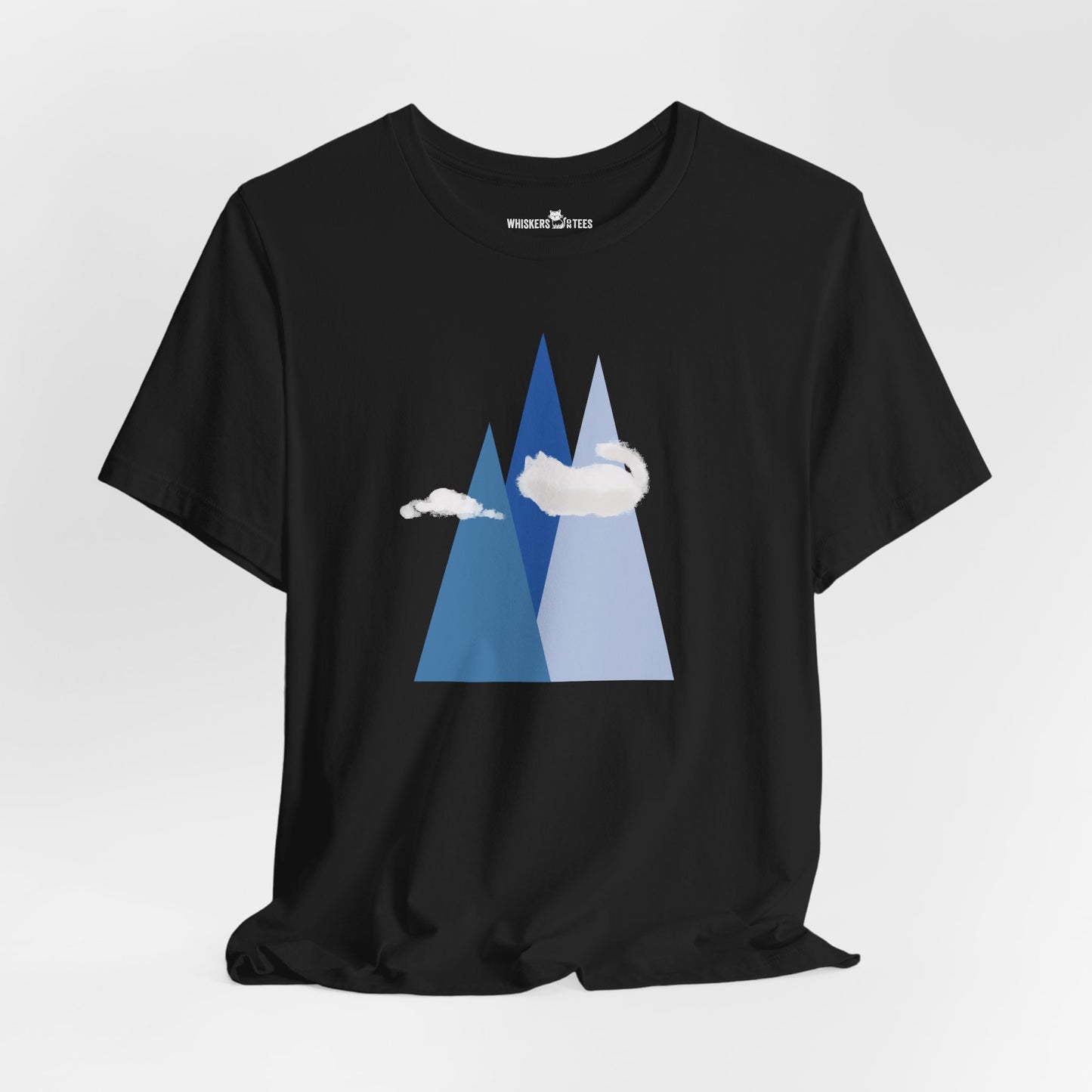black t-shirt with mountain and cat cloud graphic