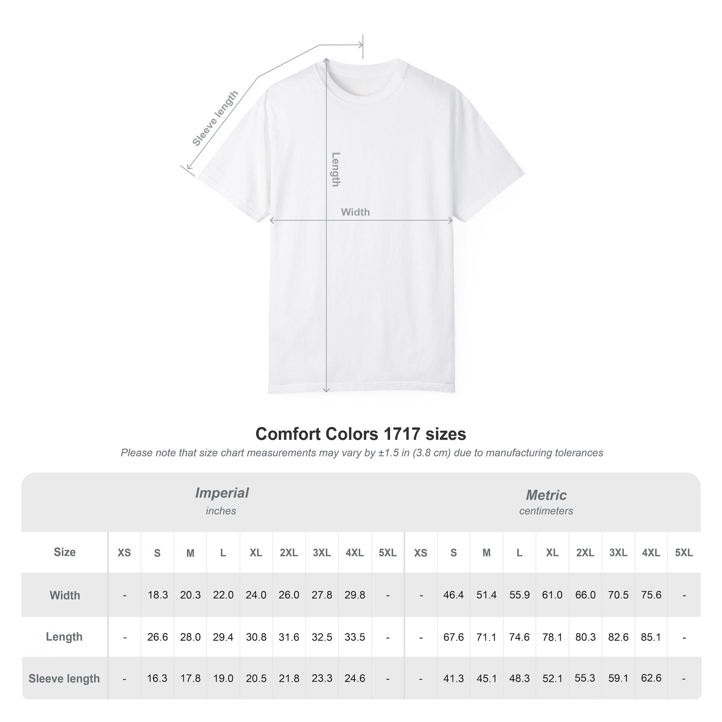 size chart for t-shirt