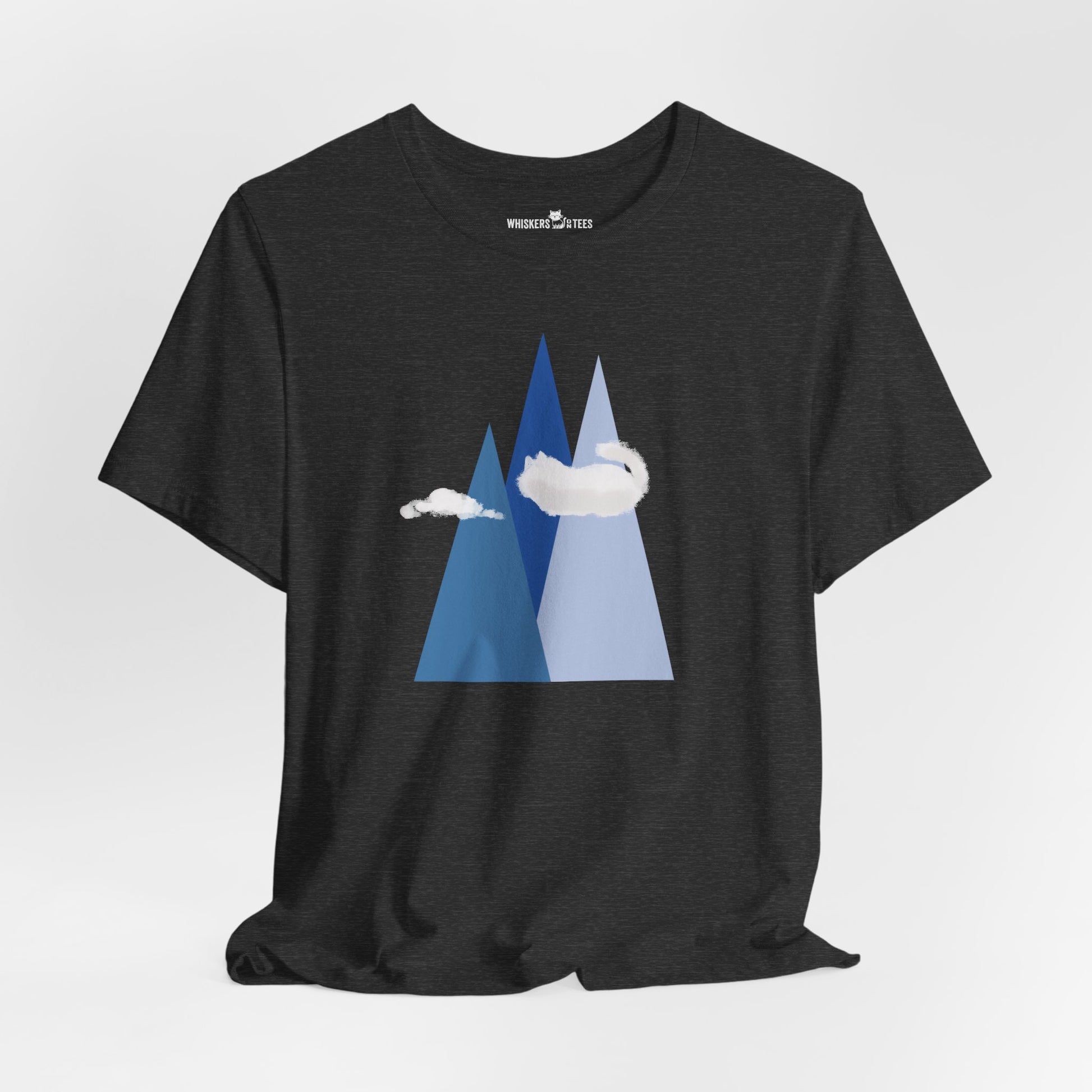 dark grey heather t-shirt with mountain and cat cloud graphic