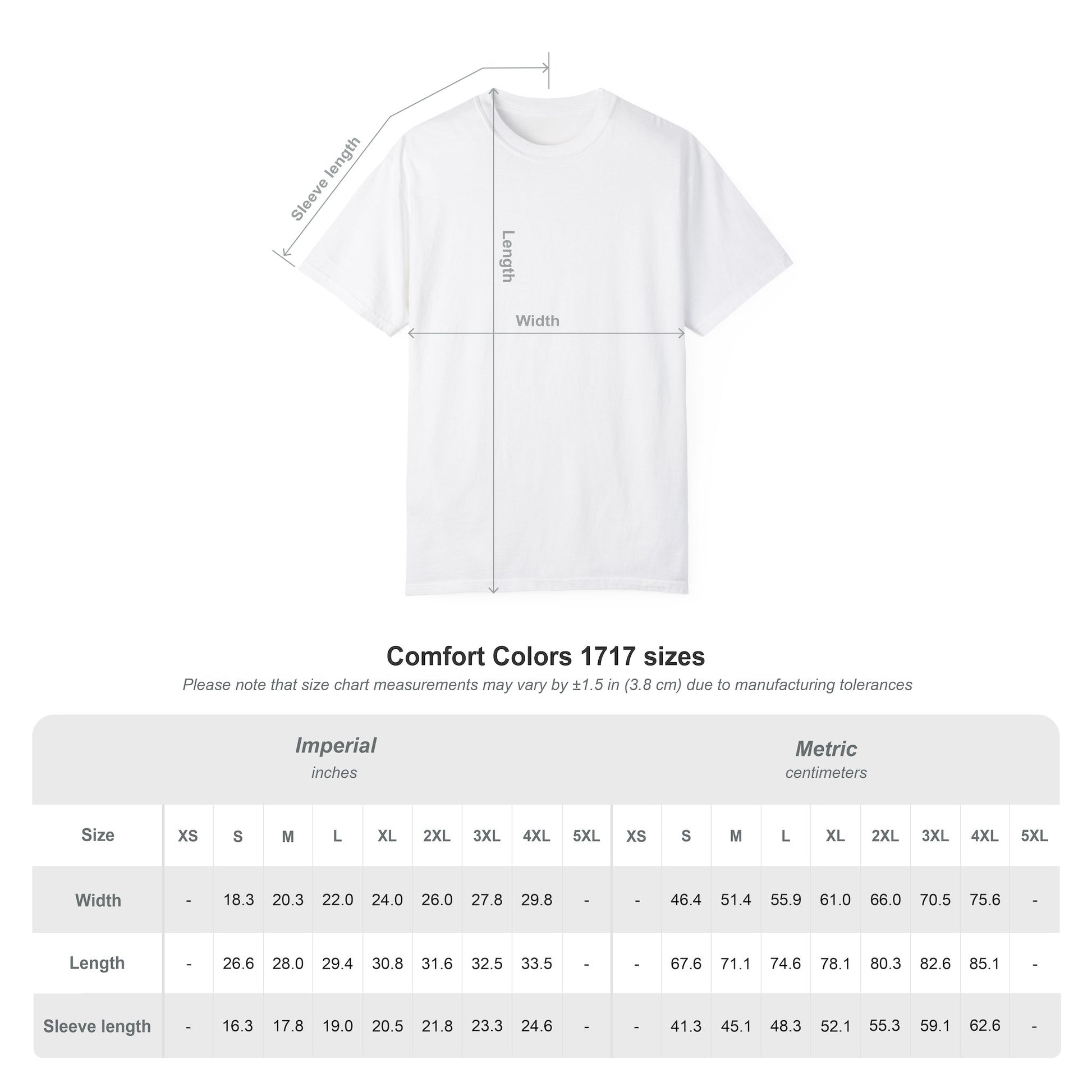 size chart for t-shirt